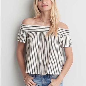 American Eagle Striped Off-the-Shoulder Top